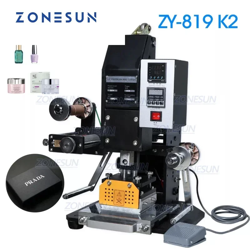 ZONESUN ZY-819K2 Pneumatic Automatic Leather LOGO Hot Foil Stamping Creasing Embossing Machine Heat Press Machine Punch Press