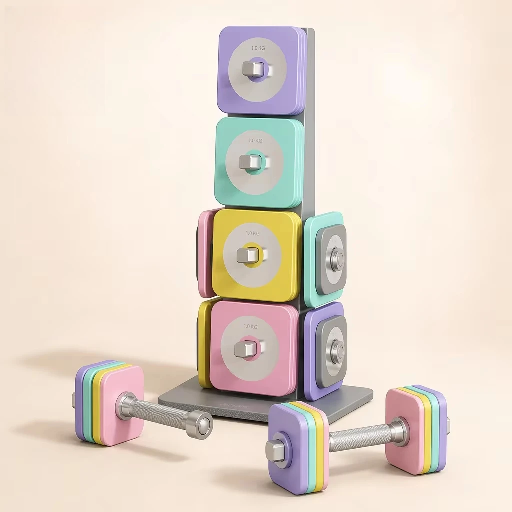 Adjustable Dumbbell Set 1-10kg, TPU Coated Solid Steel Plates, Quick-Lock Barbell, Home Gym Strength Training, Macaron Colors