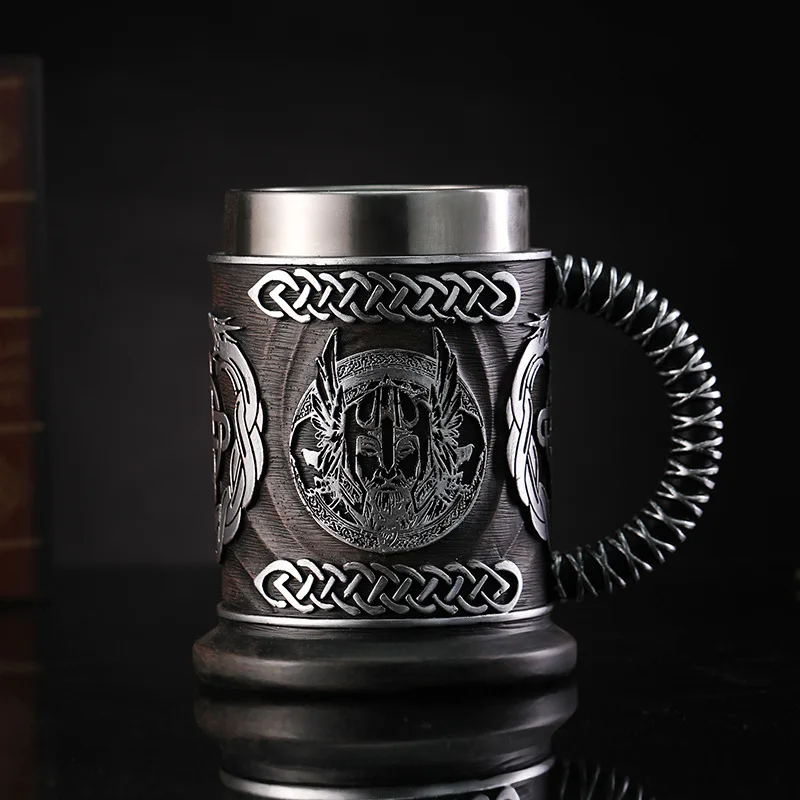 

New Medieval Norse Mythology Beer Mug - Large Capacity 304 Stainless Steel Odin God of War Unique Wine Cup Creative Drinkware.