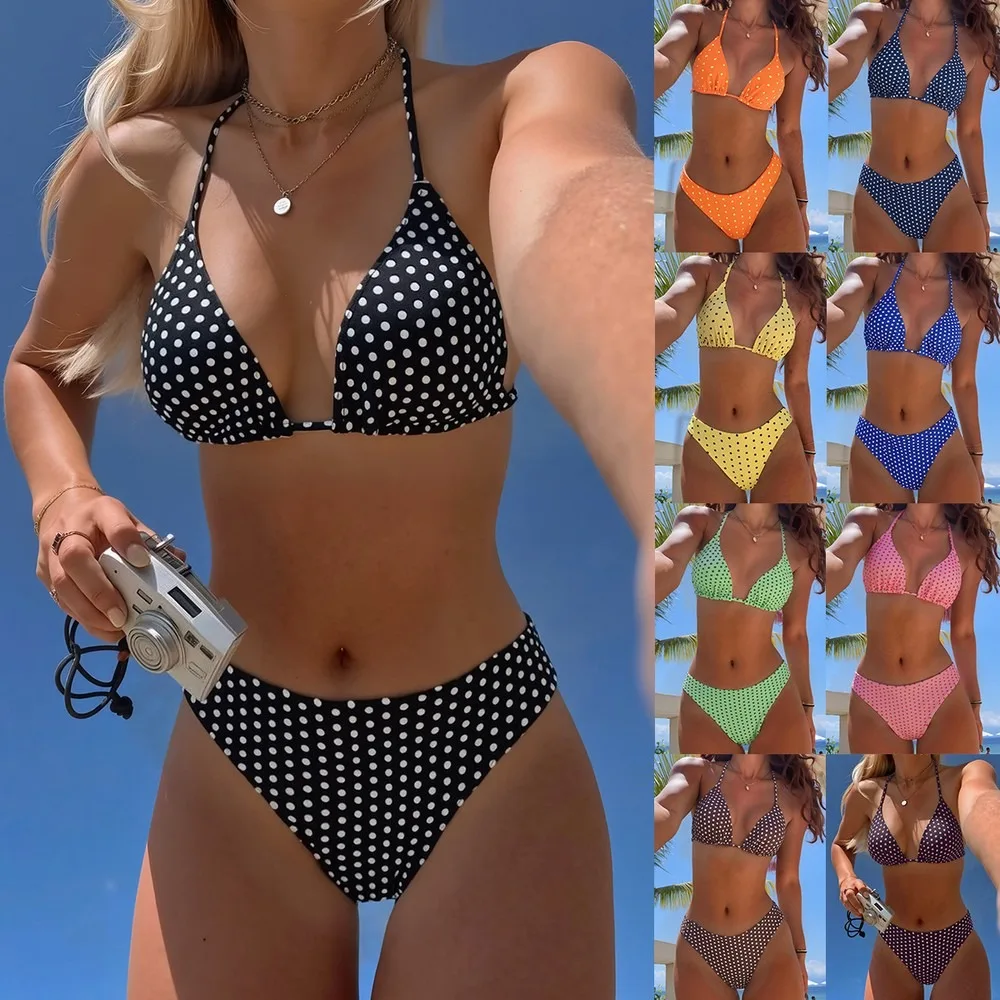Polka Dot Bikini Set Sexy Tie Side Two Piece Swimwear Hawaiian Beach Vacation Bathing Suit Women Summer Tankini Swimsuits Women