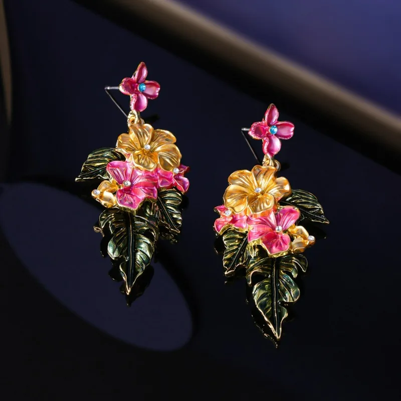 

Bohemia Style Hand Painted Flowers, Leaves, Earrings Temperament, High-end and Personalized Earrings, Enamel Painted Vintage Ear