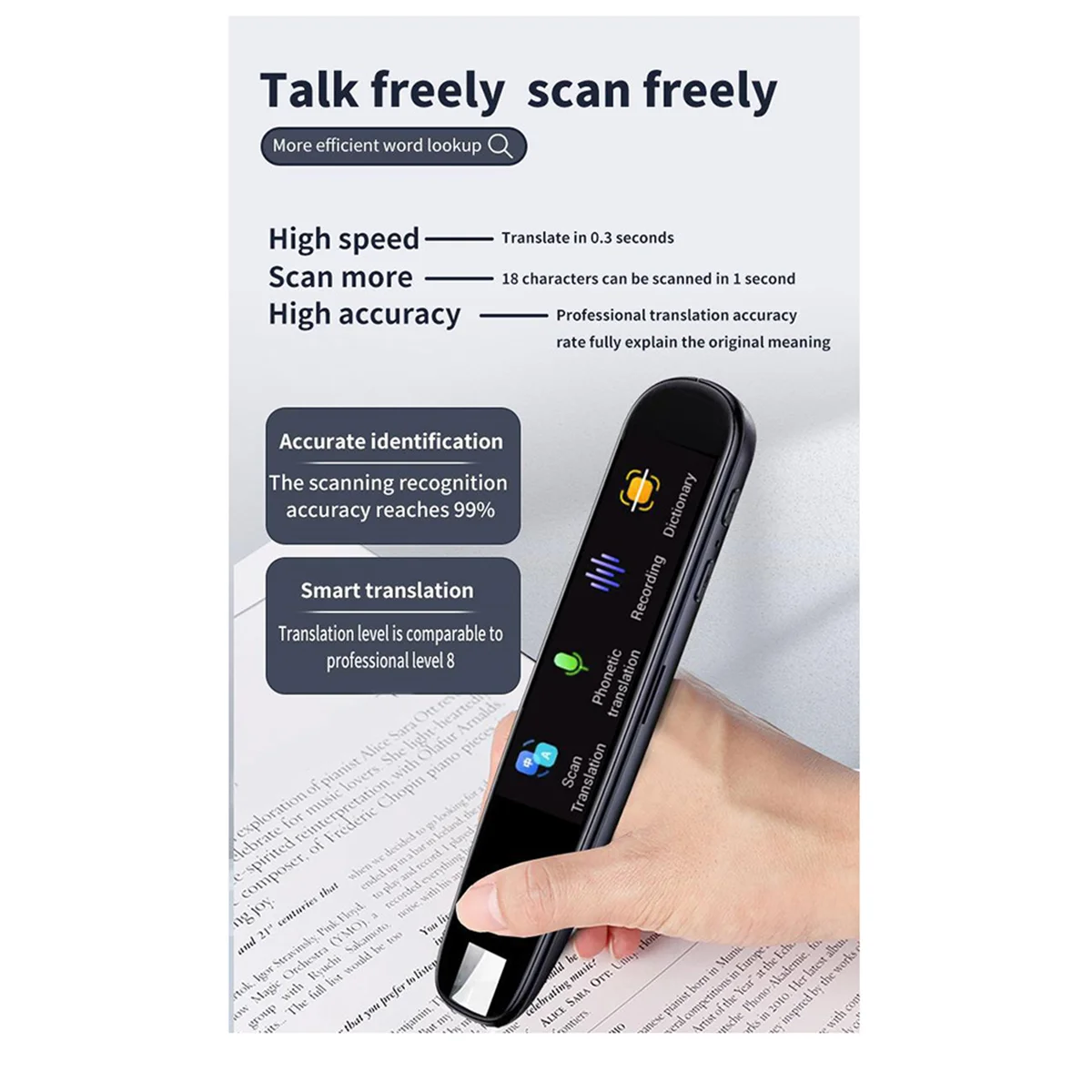 Inteligente Offline Translation Pen, Caneta Digitalização Inteligente, Wi-Fi Scan Reading Pen, Language Translator Pen