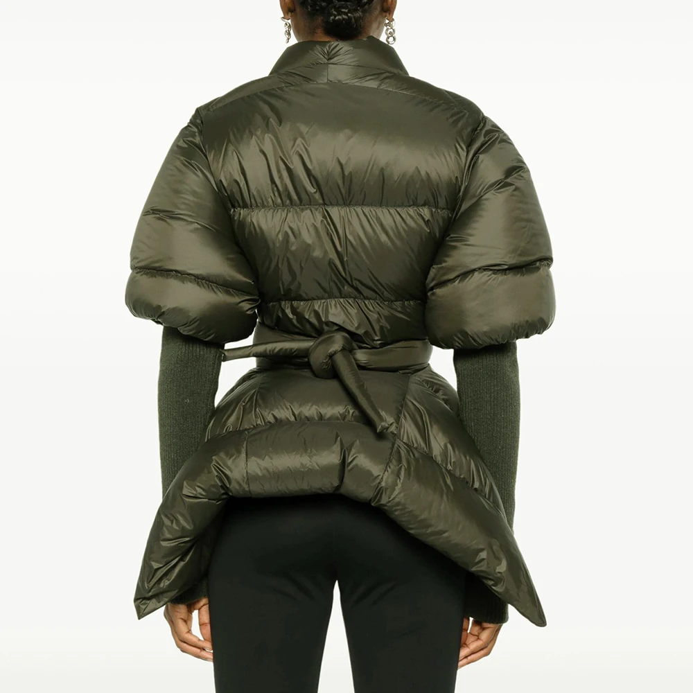 Women's Duck Down Jacket, Y2k Knitted Sleeve, Splicing Tie Waist, Thickened Warm Down Jacket, New, Winter, 2024