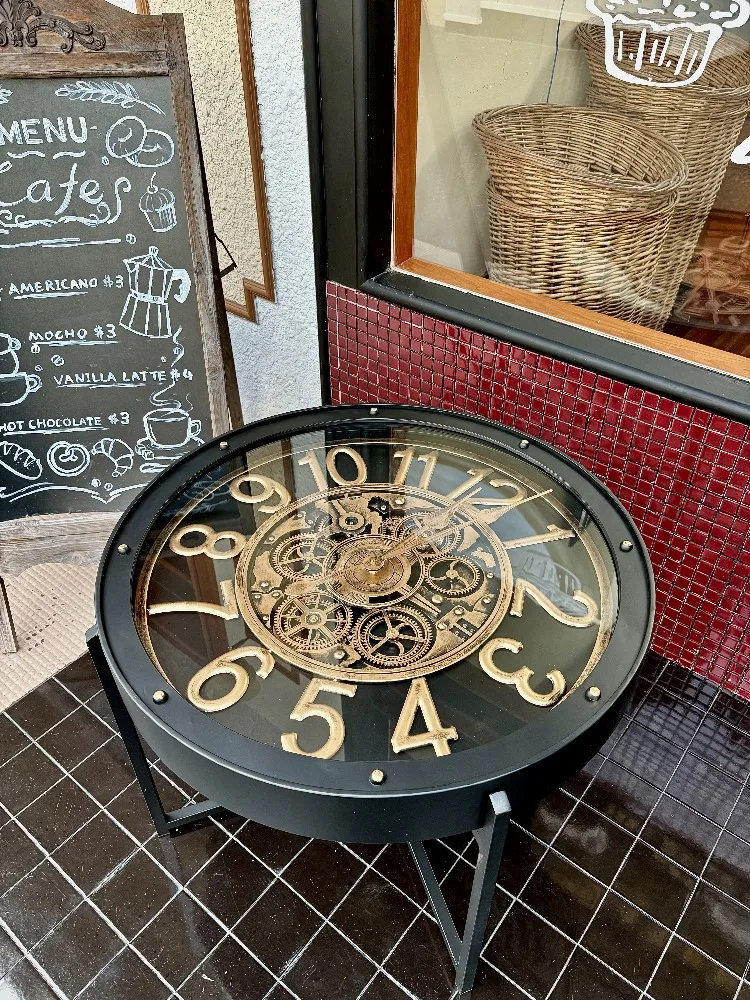 Retro American Clock Gear Coffee Table Metal Furniture Living Room Sofa Side Corner Tables Room Decor Grandfather Floor Clocks