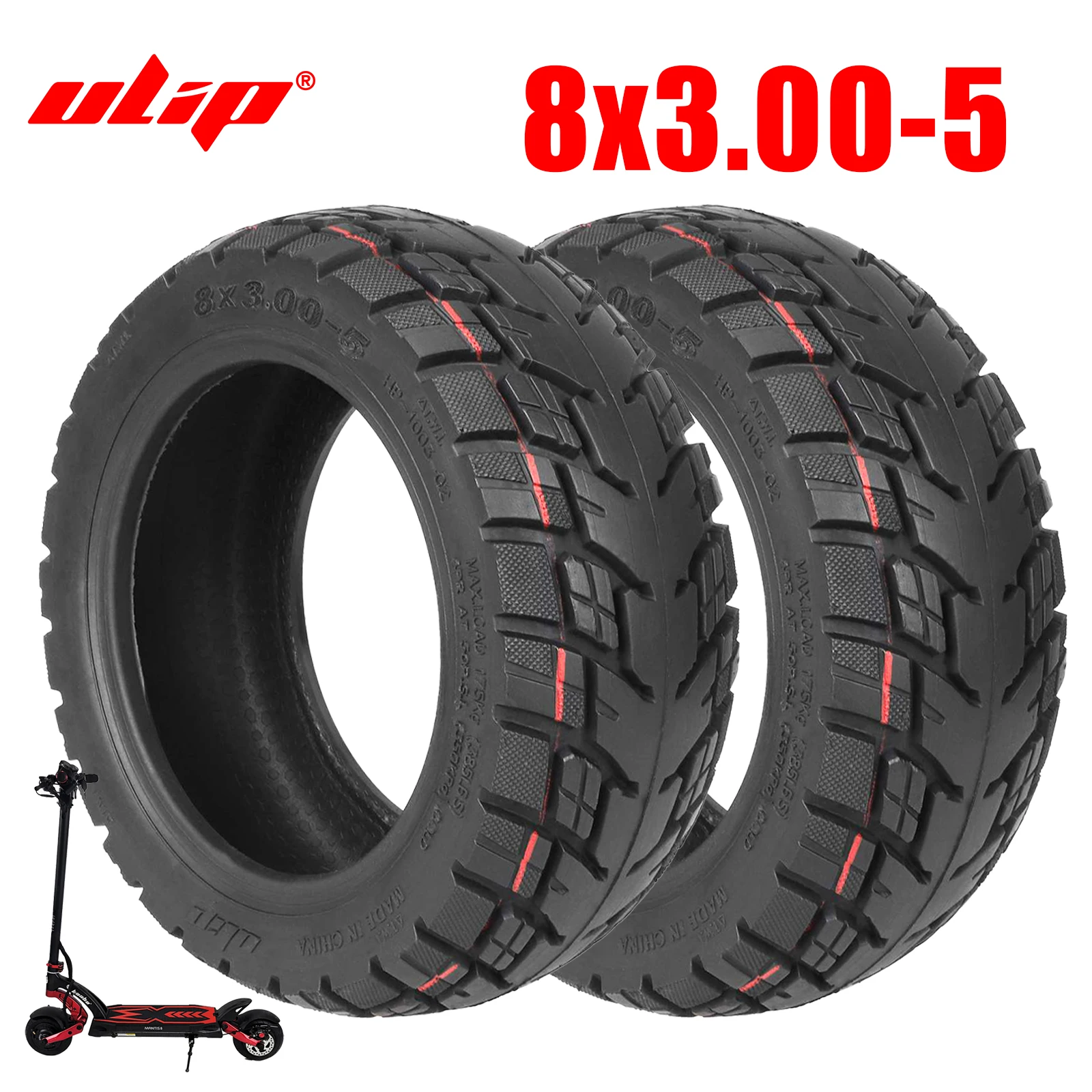 Ulip 8 Inch 8x3.00-5 Off-raod Tubeless Tires For Kaabo Mantis 8 and Vsett 9 Electric Scooter Thickened Non-slip Tyre Accessories