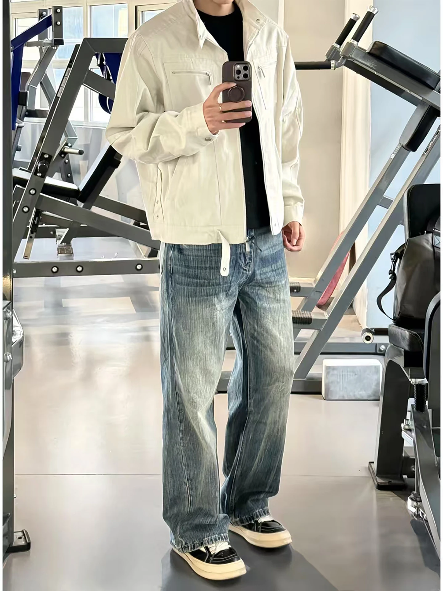 

Retro American Style Men's Straight Leg Jeans Autumn Loose Fit Wide Leg Pants Clean Fit Vintage Fluctuation Washed Denim