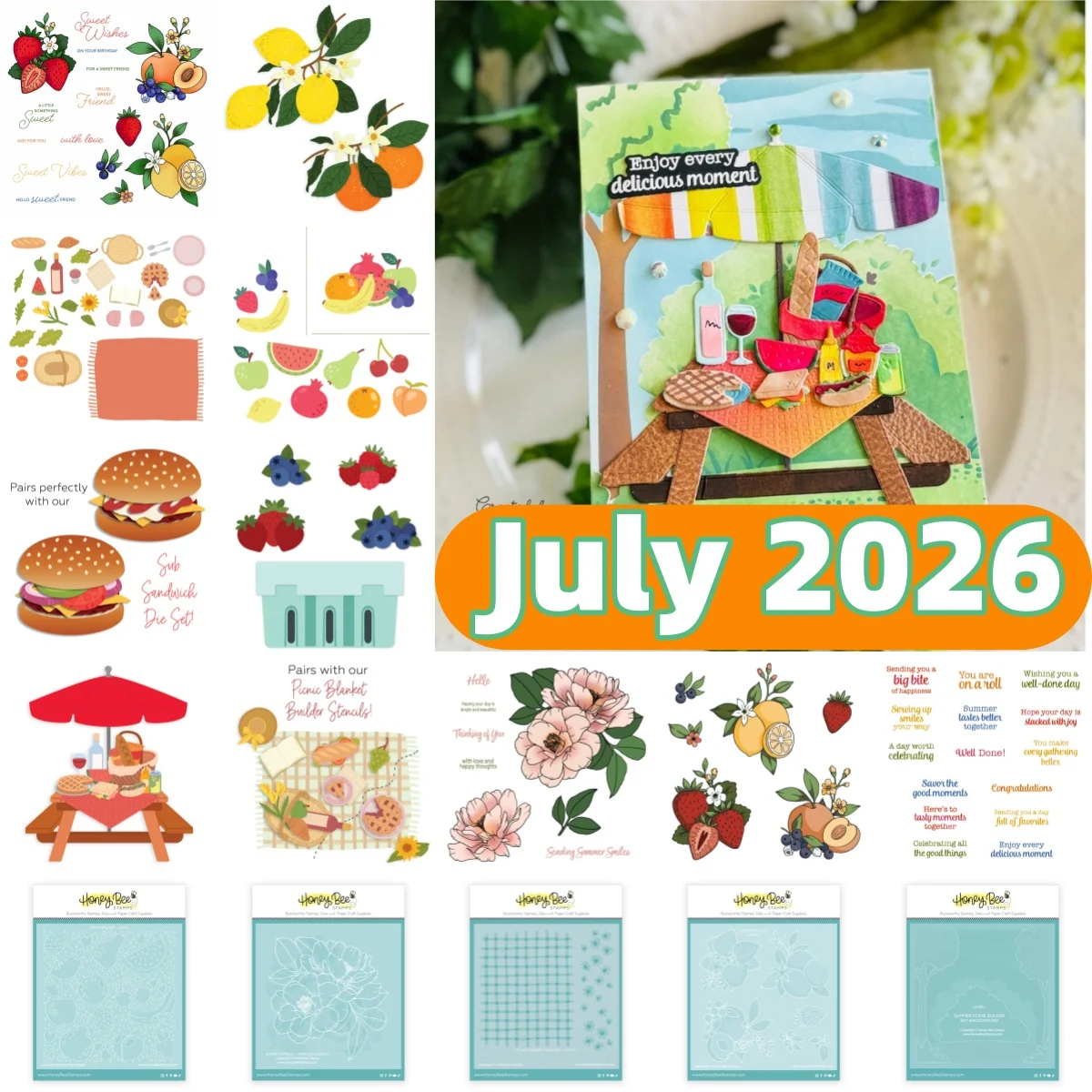 Juillet 2026 – Matrices de découpe en métal et tampons transparents pour pique-nique, fête, jardin, hamburger, pour la décoration DIY, scrapbooking, cartes et gaufrage