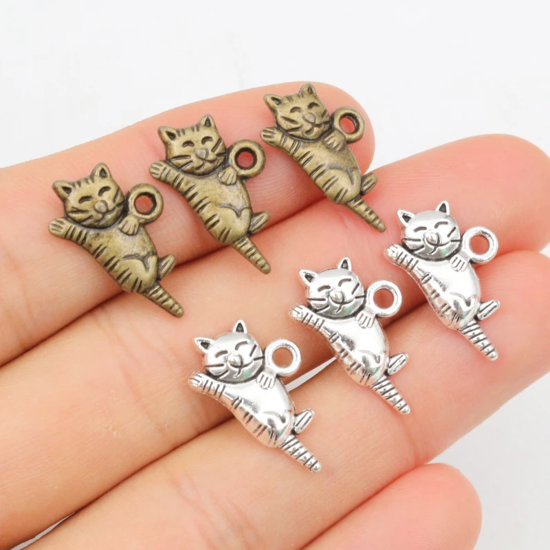 15pcs 20x12mm Antique Silver Plated Bronze Plated Cute Cat Handmade Charms Pendant:DIY for bracelet necklace