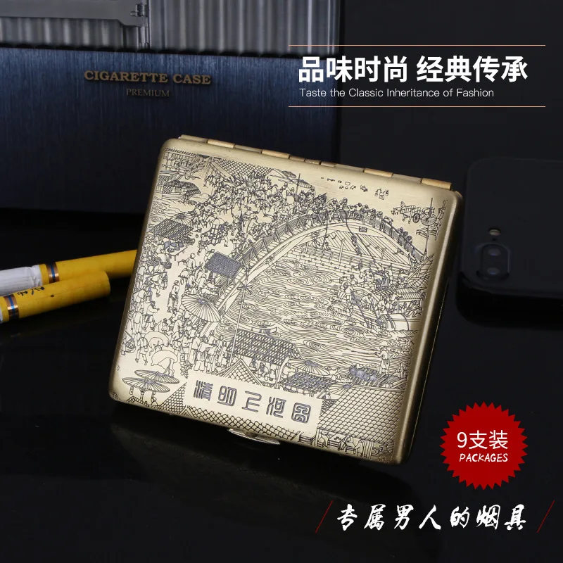 Riverside scene during QingQing Ming Shang He Figure Cigarette Case High Quality Metal Copper Cigarette Box Portablming Festival