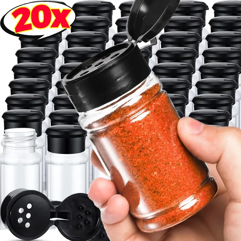 1/20pcs Transparent Seasoning Jars Reusable Empty Spice Condiment Storage Bottles Season Powder Containers Boxes Kitchen Tools