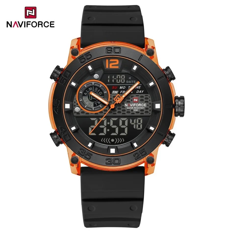 

NAVIFORCE NF6104 Мужские легкие спортивные наручные часы с двойным дисплеем и ночником, часы для мальчиков, кварцевый секундомер