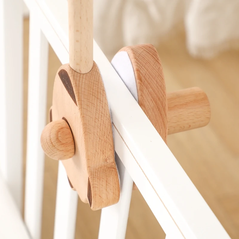 Baby Wooden Bed Bell Bracket Mobile Hanging Rattles Bracket Toys Hanger Baby Crib Mobile Bed Bell Wood Toys Holder Arm Bracket