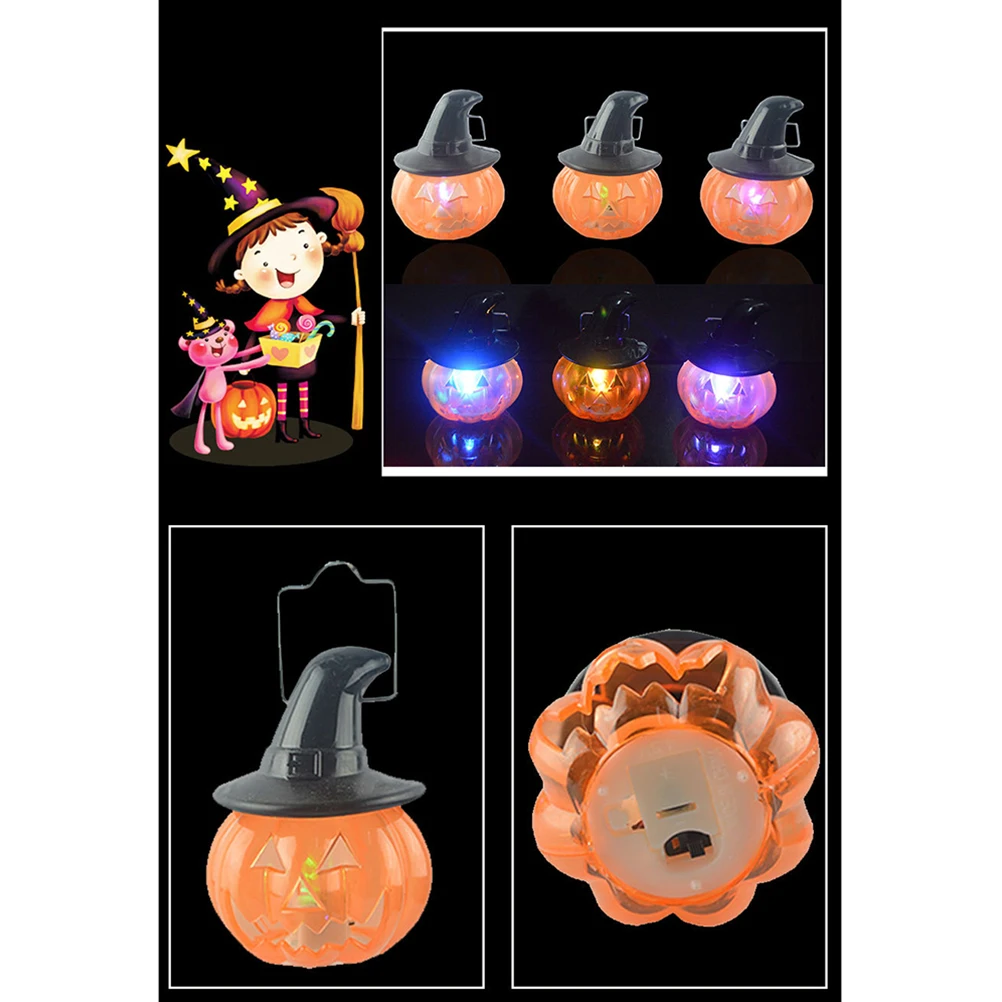 

8 Pcs Glowing Pumpkin Lanterns Halloween Decorations Reusable Plastic LED Night Lights Portable Smiling Face Handle for Party