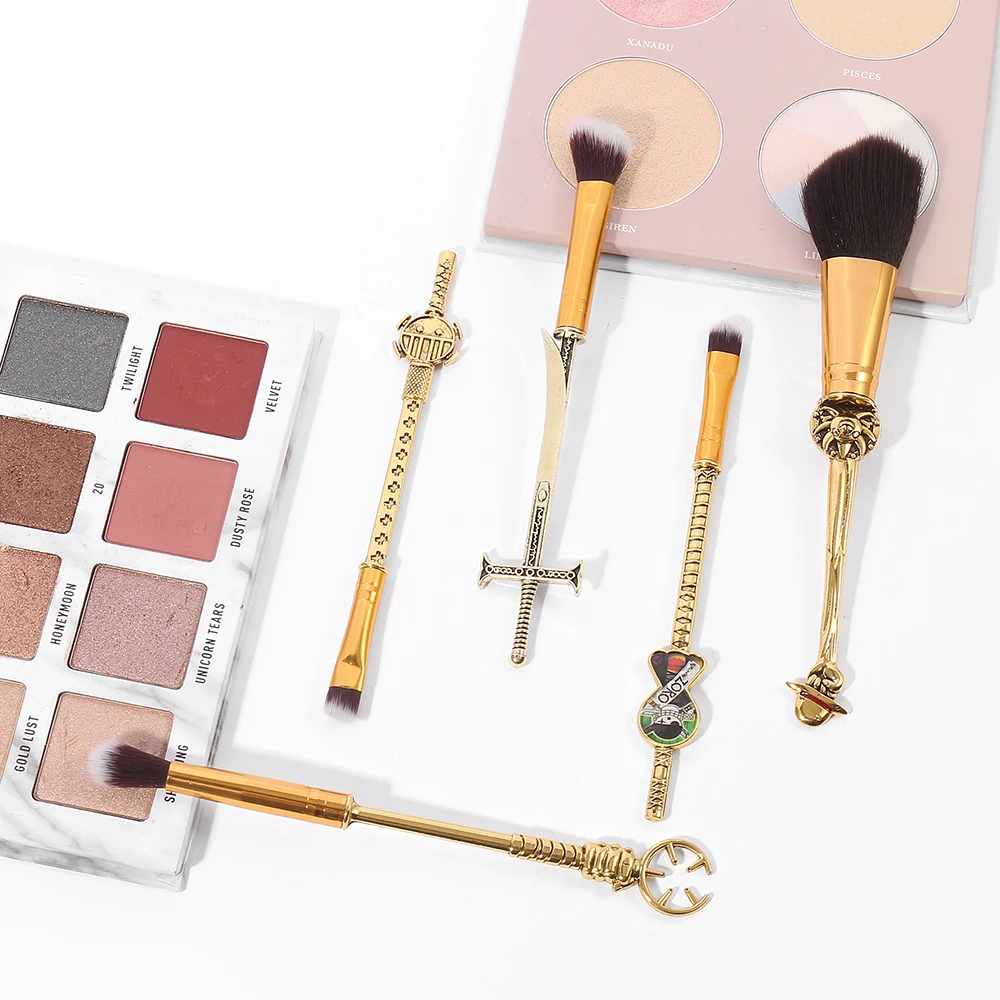 5 ピース/セットワンピースモンキー・d・ルフィ漫画メタルハンドルメイクブラシセットコスプレ女性アクセサリー