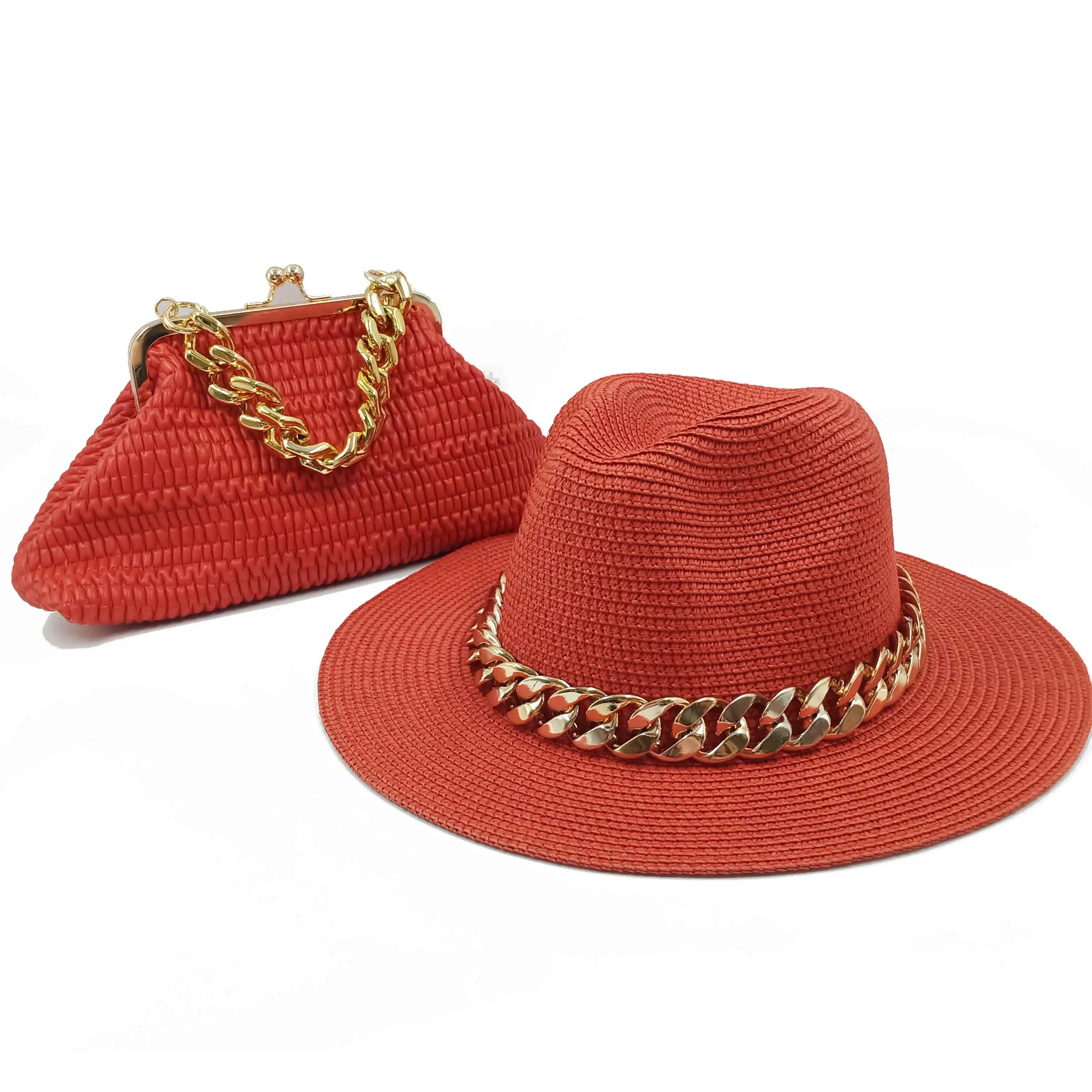 Fedoras Bag Set Hat For Women Jazz Cap Golden Chain Leather Bag Unisex Fashion Church Hat Wide Brim Autumn Winter Hat шапка