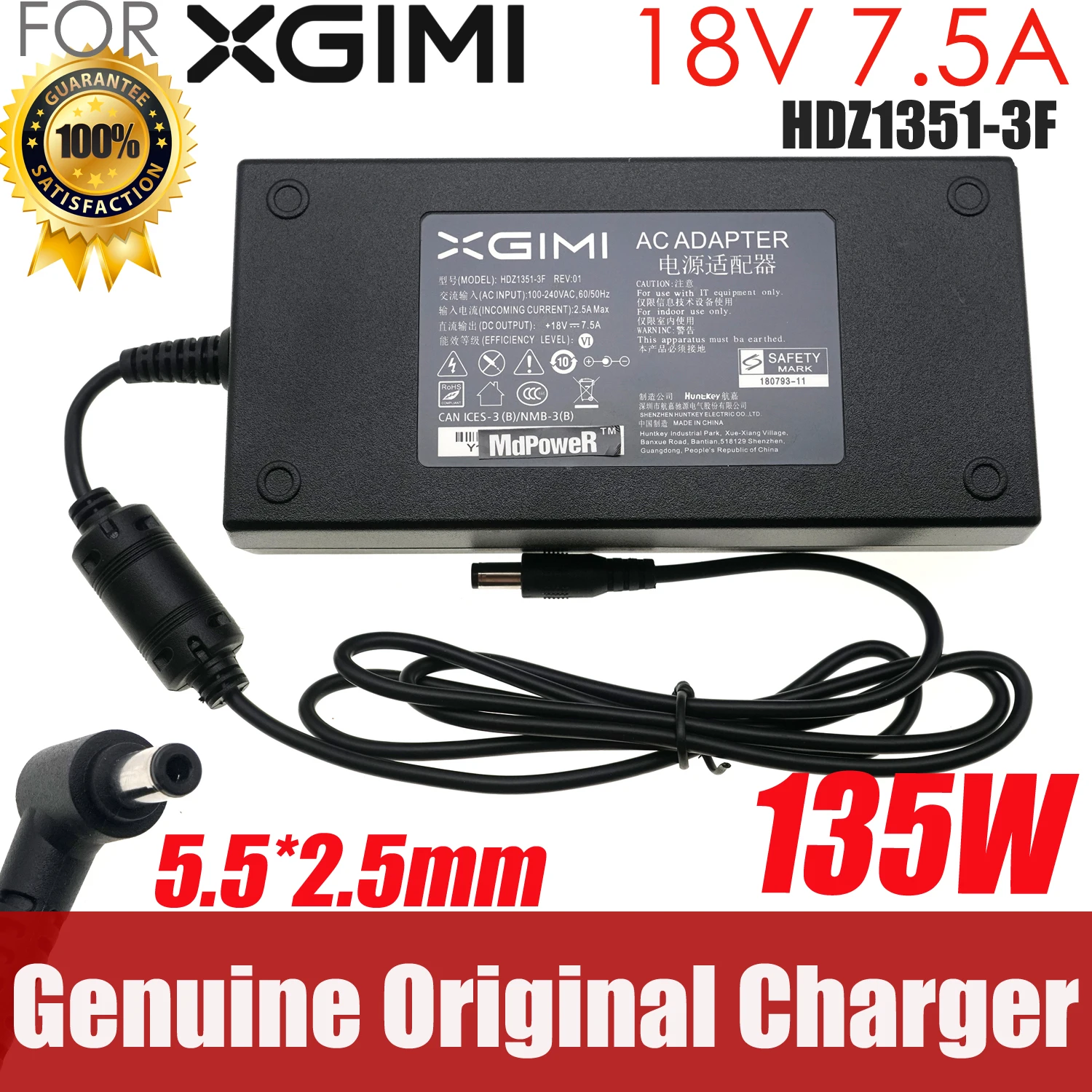 

Genuine For XGIMI Projector H2 XHAD01 H1S Z5 Z4X Z6 Z3 Z8X AC Adapter 18V 7.5A 135W HKA13518075-1F Power Charger HKA13518075-1E