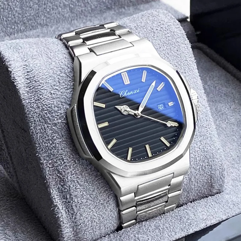 

НОВЫЕ мужские часы CHENXI, повседневные брендовые мужские часы, водостойкий календарь, светящиеся ретро квадратные мужские часы Nautilus из нержавеющей стали