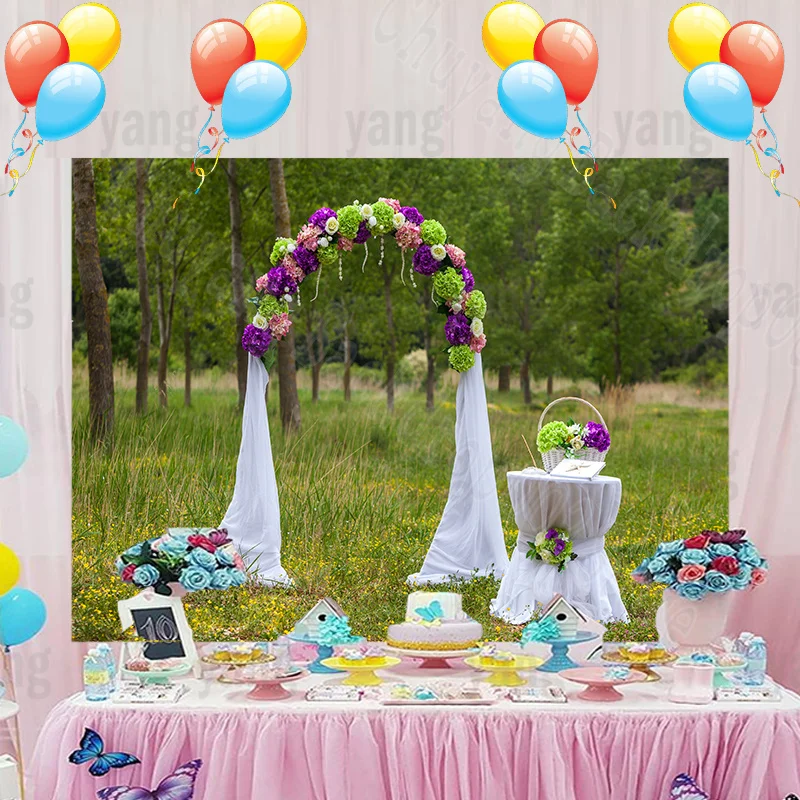 Custom ประดิษฐ์สีม่วงและสีเขียวกำแพงดอกไม้โรแมนติกงานแต่งงานกลางแจ้งครบรอบวันวาเลนไทน์ฉากหลังภาพพื้นหลัง