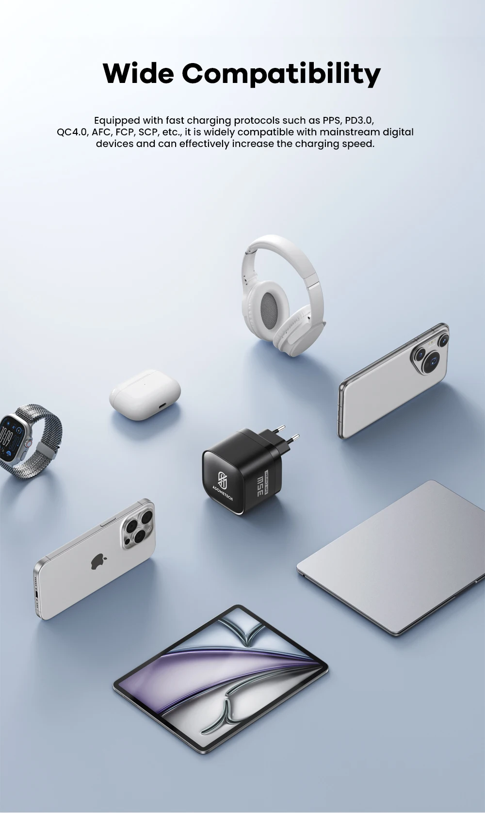 ASOMETECH 35 W GaN USB C Ladegerät mit Typ C einziehbarem Kabel 3 USB PD3.0 QC3.0 PPS Schnelles USB-Ladegerät für iPhone 17 iPad Samsung – Detail 8