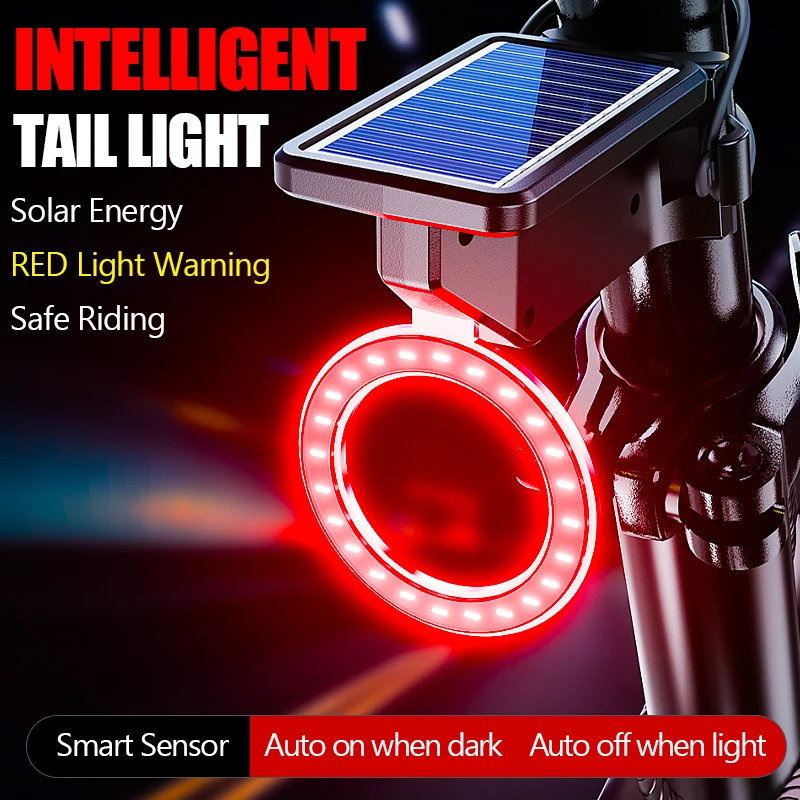 New Bicycle Brake Waterproof Tail Light Round&Love Shape Solar Energy Bike Rear Lamp High Brightness Warning Rear Lamp MTB Road