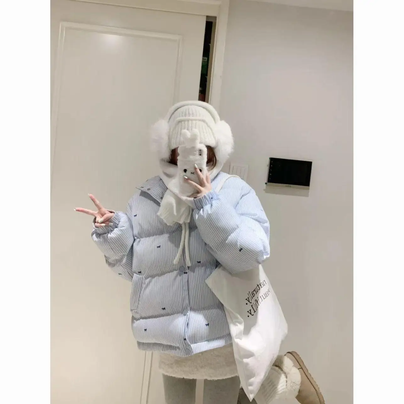 Padded Clothes Women's Winter Bread Clothes Loose Coat 2026 New Striped Padded Jacket