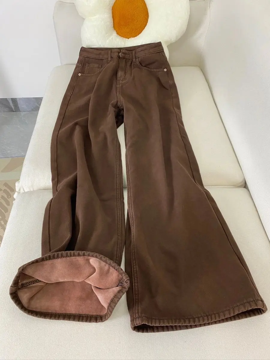 

Thick and Loose Straight Leg Jeans for Women's Autumn and Winter New High Waist Slimming Wide Leg Pants