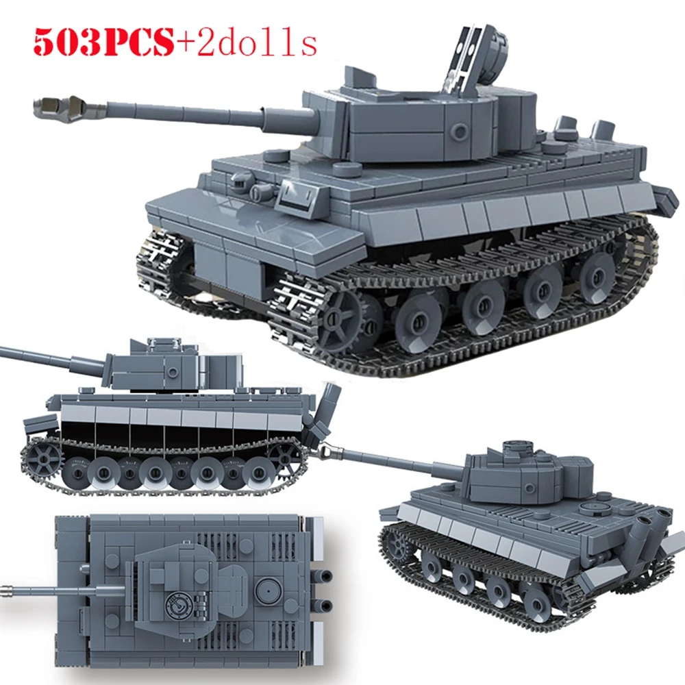 MOC Tiger I Tank Panzerkampfwagen VI Ausf. Ensembles de Blocs de Construction de Véhicules de Combat et de Soldats, Figurines et Jouets en Briques
