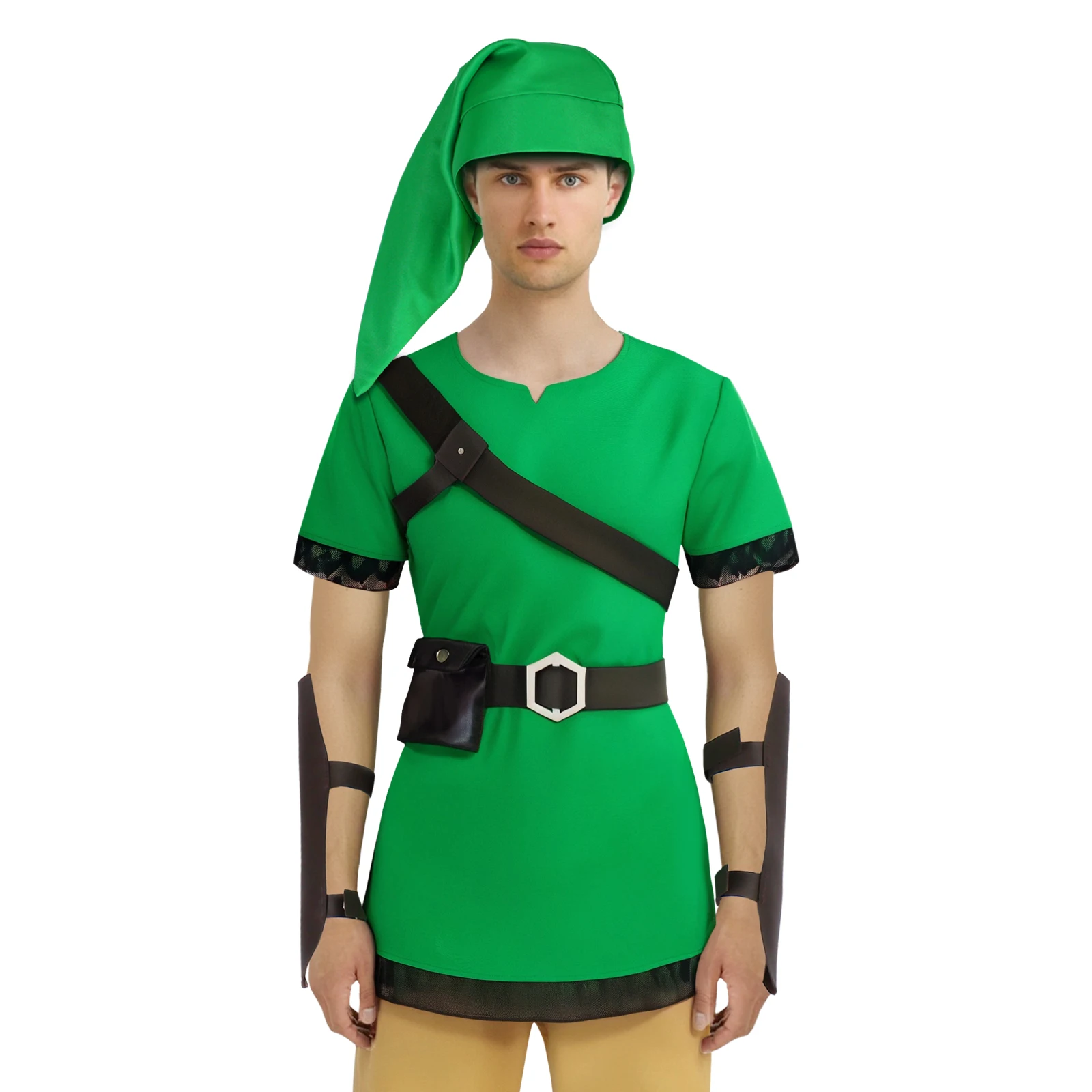 

Classic Link Cosplay Costume Set Legend of Zelda Green Tunic Brown Pants Belt Hat Halloween Anime Expo Party Role Play