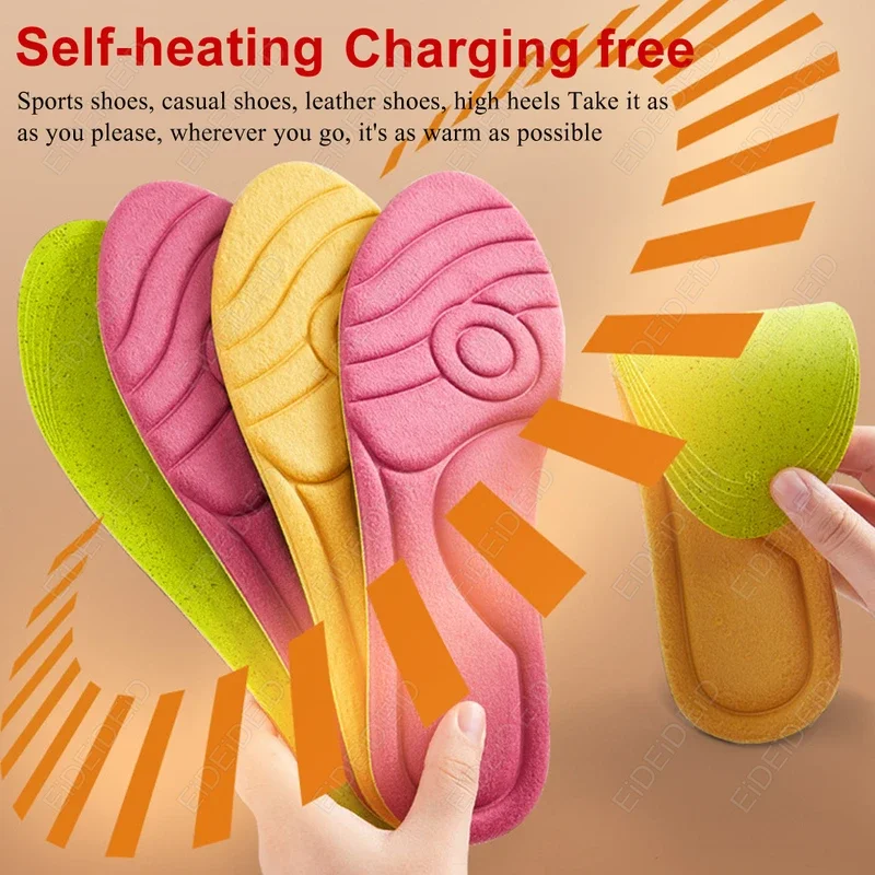 Women's Memory Foam Insoles Arch Support Self-Heating Warm Shoe Pads Winter Foot Massage Sports Shoe Inserts