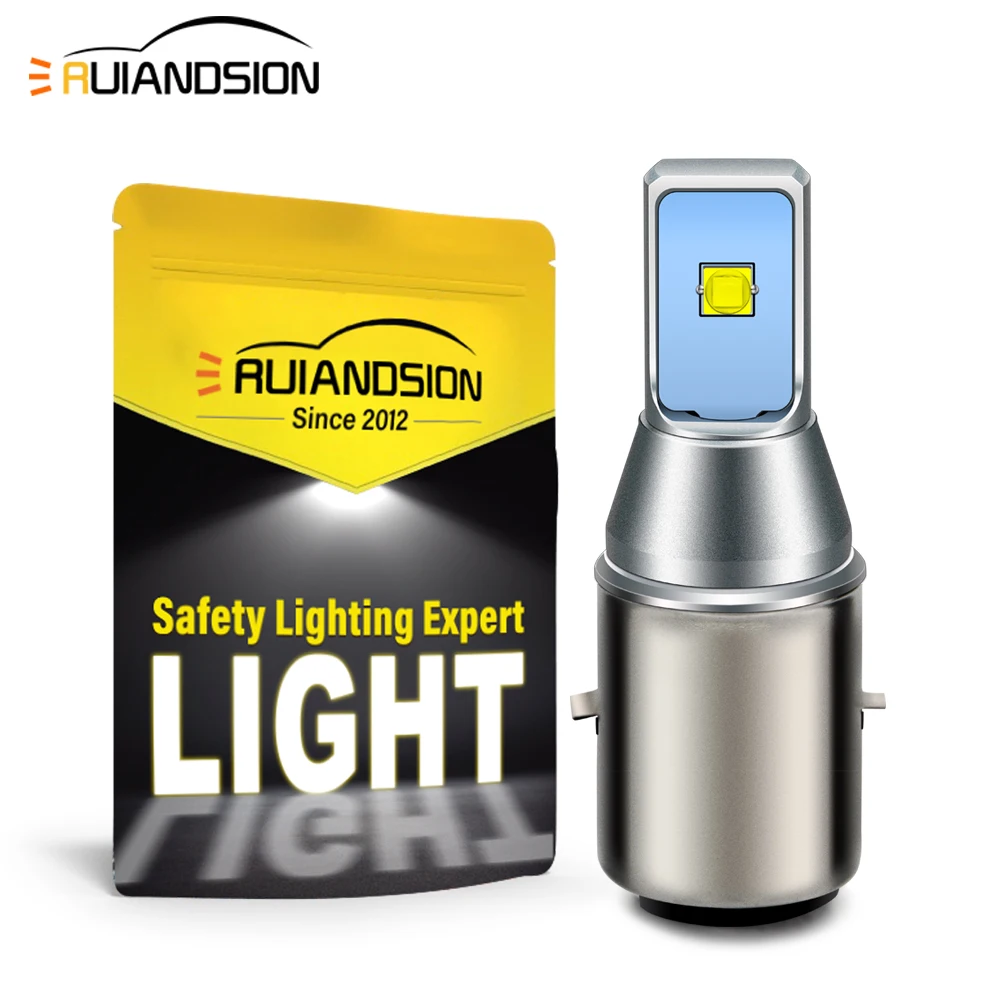Ruiandsion H6M BA20D LED Headlight Bulb with Non-Polarity Design 6-24V Hi/Lo Beam 6000K White Car Auto Light 1 Pack