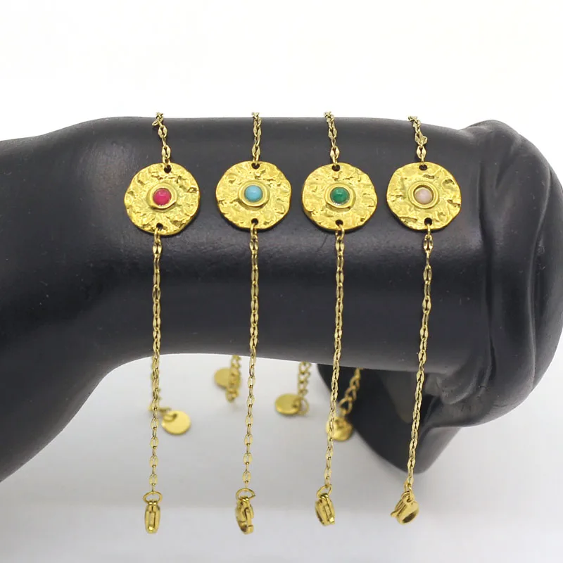 กำไลข้อมือห่วงโซ่ลายคลื่นดามัสกัสปรับความยาวได้วัสดุชุบสแตนเลส