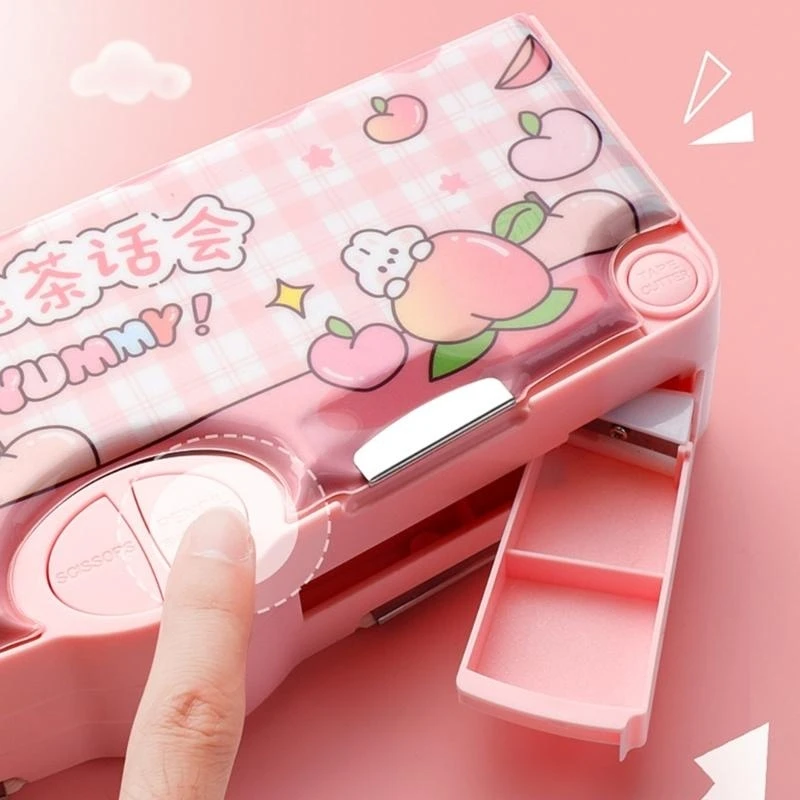 Caixa lápis multiuso com tesoura segurança apagador fita fita adesiva