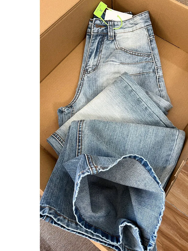 

Джинсы женские с высокой талией, прямые, из денима, с эффектом потертости, новые, зимние, стройнящие, длинные, свободного кроя, с вышивкой