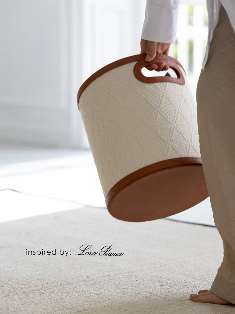 

Rinoart Home Leather Emed External Stitching Storage Basket Bedroom Dir Laundry Basket Vintage White Pearl