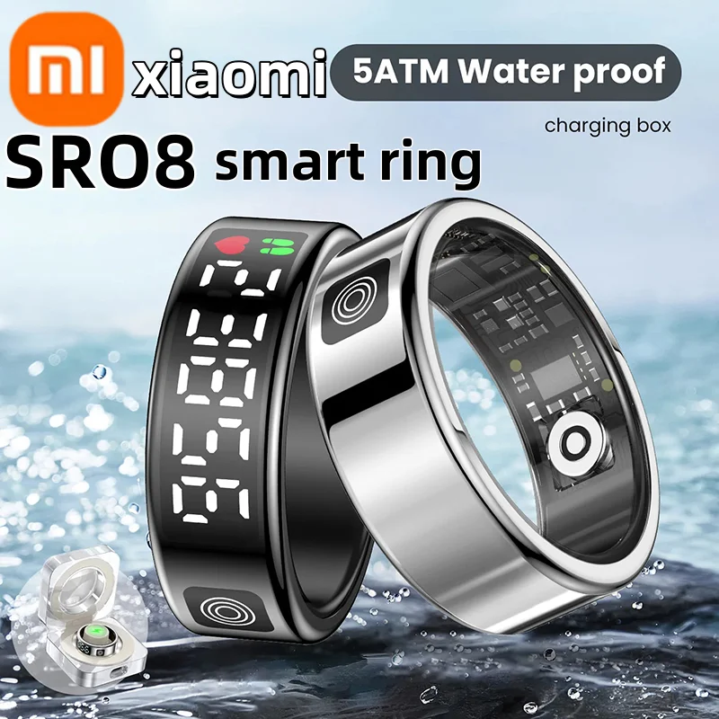 Xiaomi LED SR08 Smart Ring Display Screen Men Women Heart Rate Blood Oxygen Monitoring Multi Sports Modes IP68 5ATM Waterproof