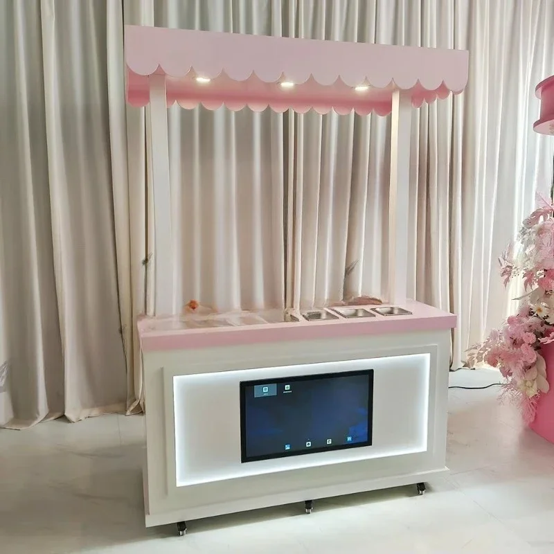 Mobile Food Cart Wooden Detachable Detachable Bar Cart with LED Screen