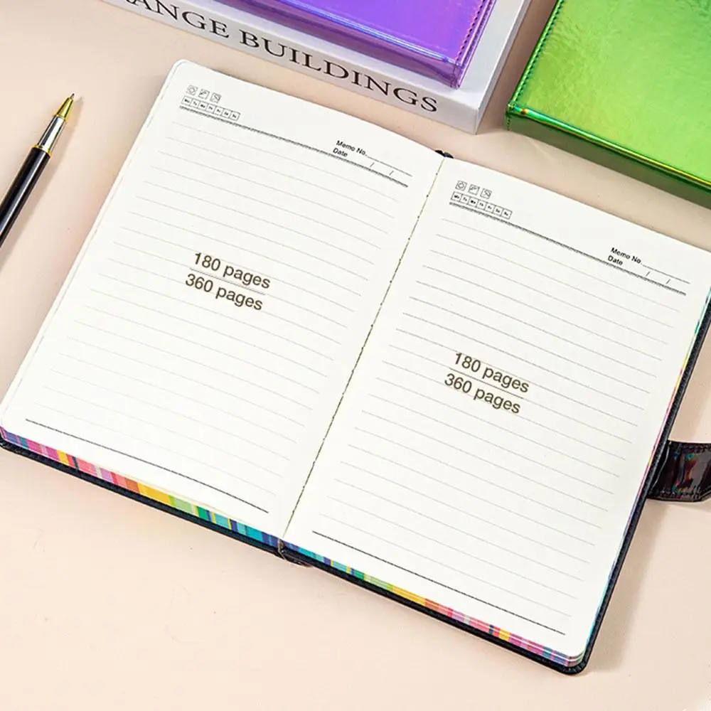 A5 Laser Color Notebook Rainbow Border 180 Sheets Lined Papers Writing Diary Subject Journal Notepad