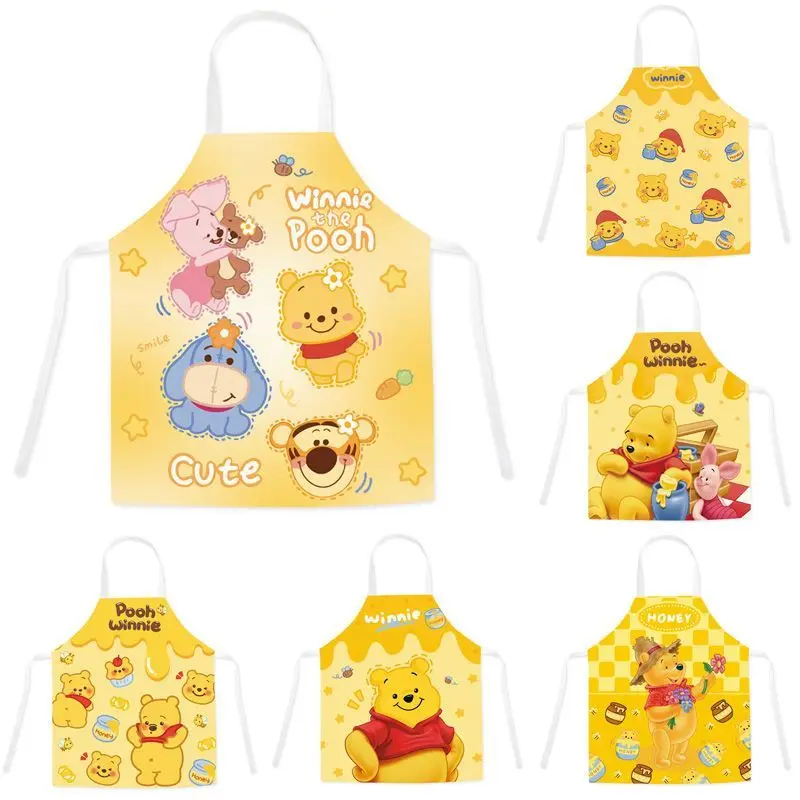 Miniso Disney Winnie Parent-Child Apron Polyester Linen Household Kitchen Baking Cooking Avental De Cozinha Delantal Cocina