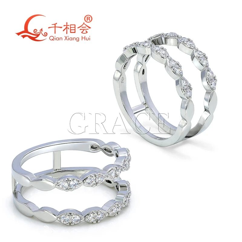 

Double circular ring marquise round Moissanite matching Ring Eternity Band 925 Silver hip hop Men women Diamonds Male Jewelry