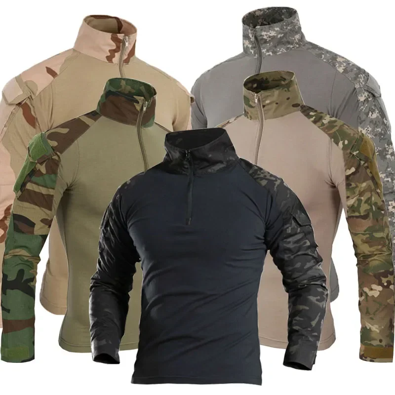 Ao ar livre tático caminhadas t-shirts dos homens combate militar do exército cp camuflagem manga longa caça escalada camisa de algodão roupas esportivas