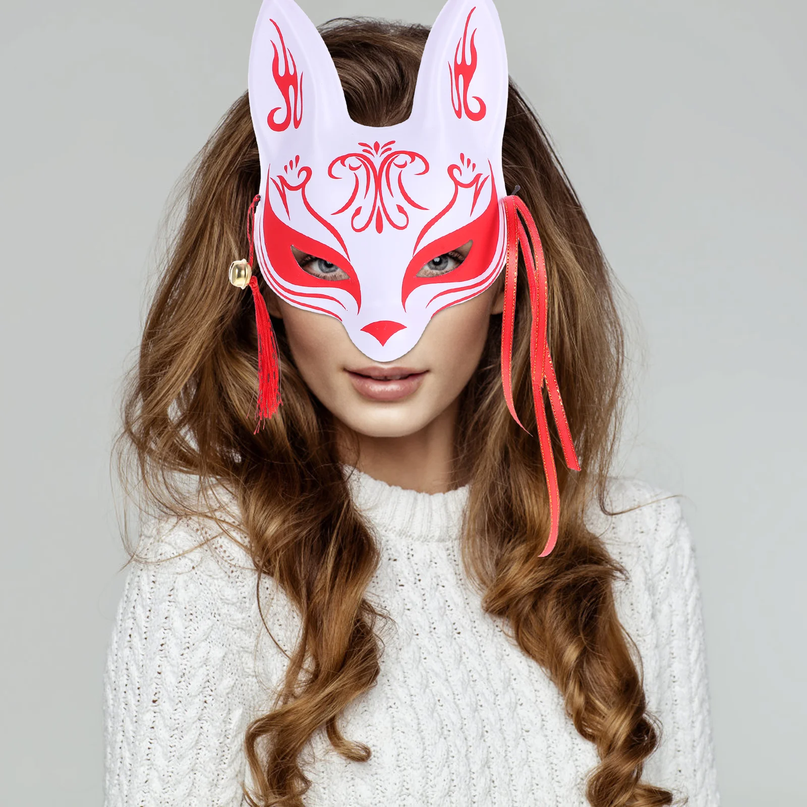 

Cosplay Fox Mask Masquerade Japanese Style Half Face Animal Mask Durable Plastic Party Accessory Cherry Blossom