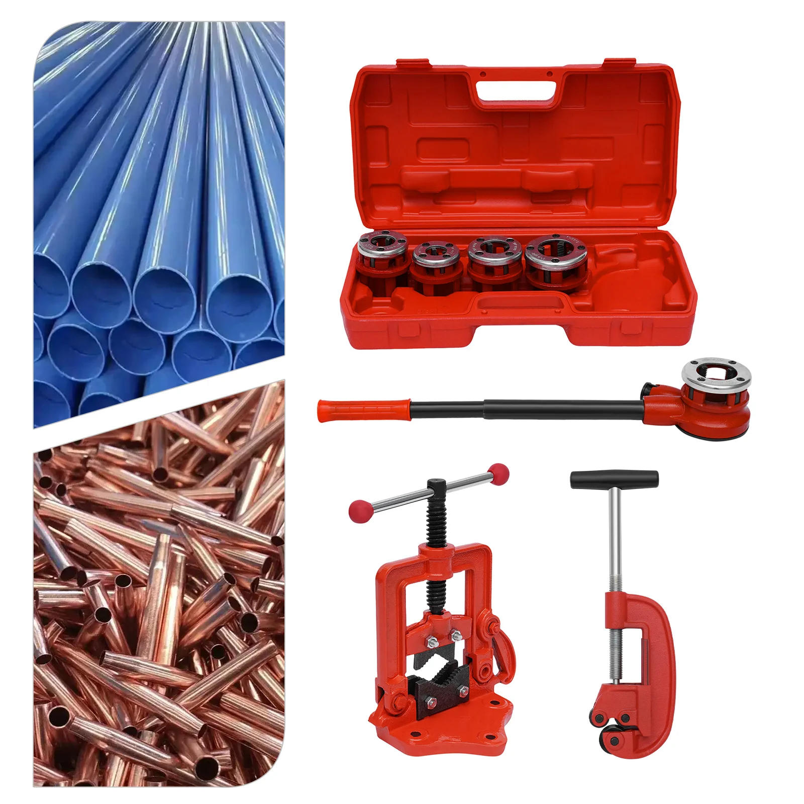 มือถือท่อ Threader RATCHET ประเภทชุด 5 Dies ชุดแบบพกพาเครื่องตัดท่อประปาเครื่องมือพกพา 3/8 '', 1/2'', 3/4''