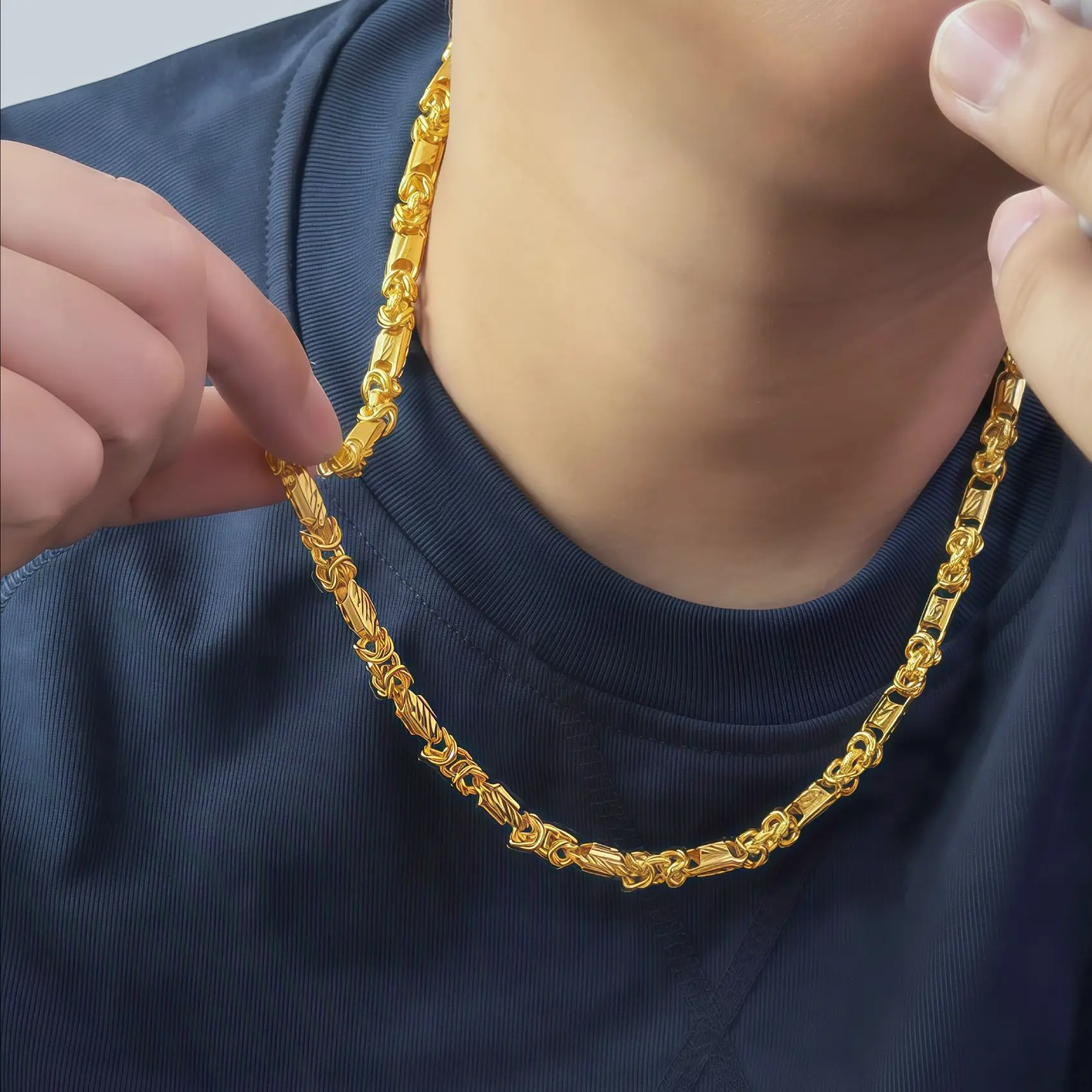Luxury 24K 9999 Pure Gold real gold Magic Keel Necklace Men's Necklace