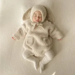 2024 Herbst Winter Neugeborenes Baby plus Samt warme Langarm Bodysuit Junge Mädchen Kleinkind festes Fleece dicke Stram pler Kleinkind Kleidung