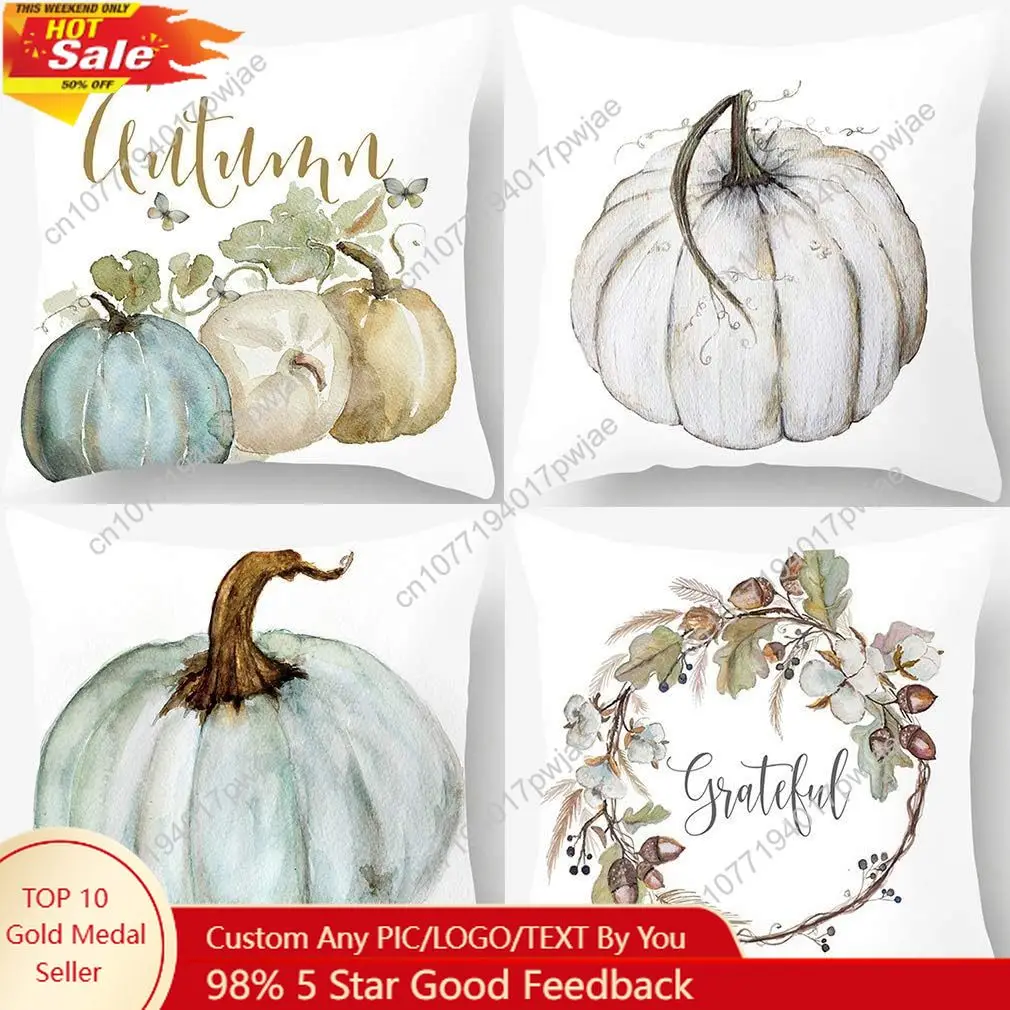 

PSDWETS Autumn Decorations Pumpkin Pillow Covers Set of 4 Fall Decor Grateful Thanksgiving Throw Pillow Covers Cushion Cover 18