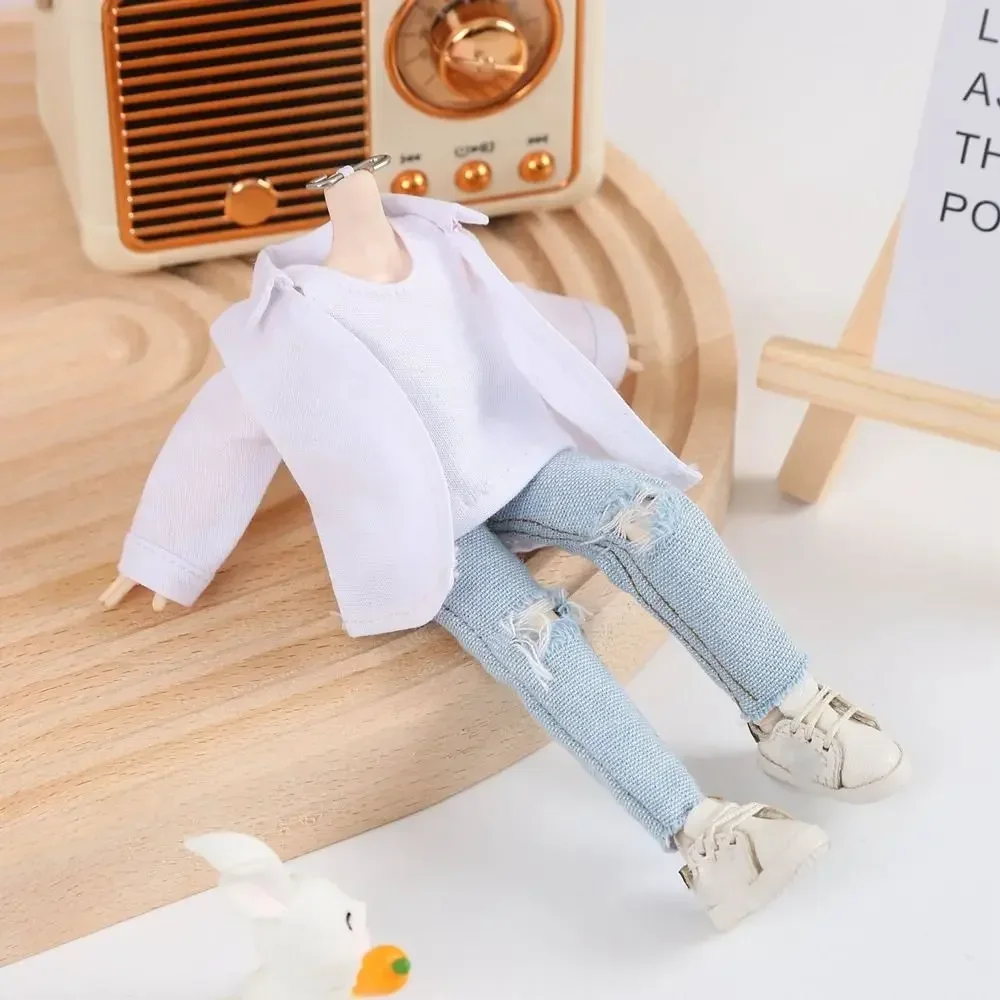 1/12 Scale Loose Solid Color Casual Shirt Black/White Long Sleeved Shirt Male Doll Fashion Outfit for 6'' Figure Doll Clothes