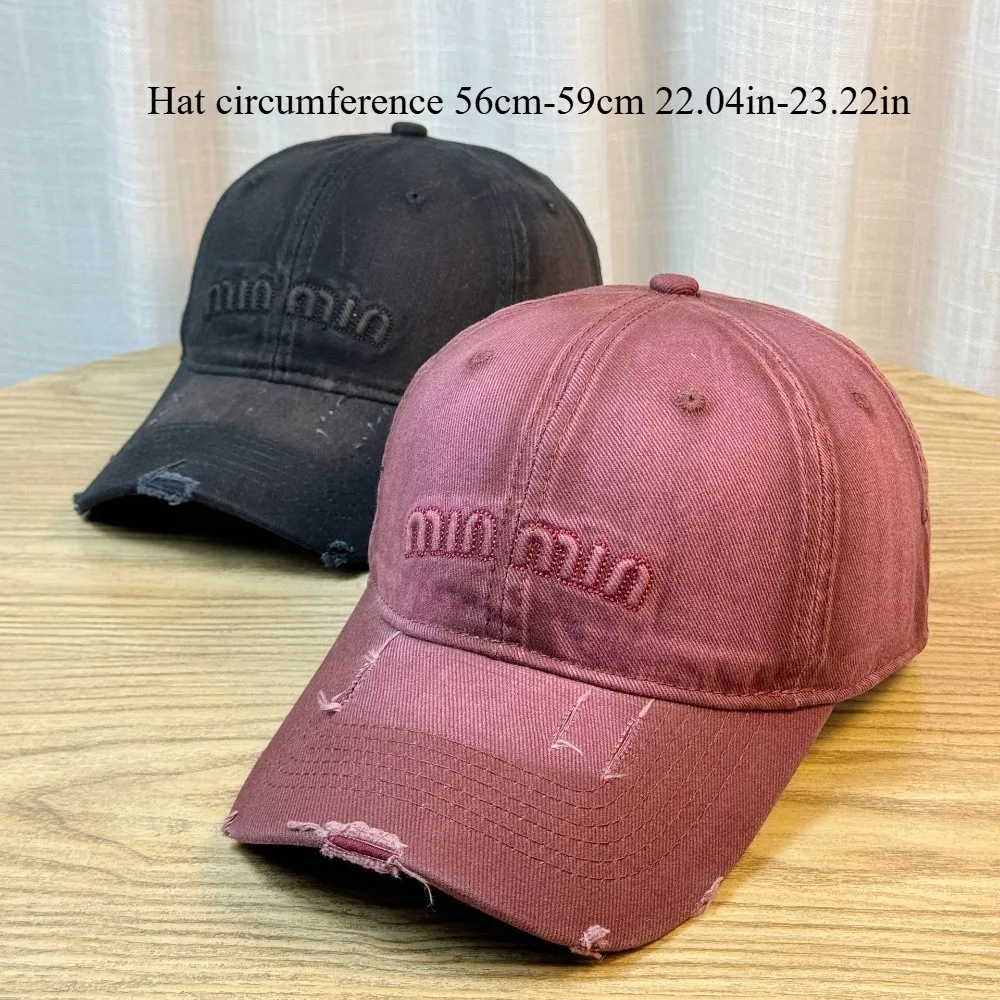 New Vintage Washed Gradient Baseball Cap for Women Deep High Crown Wide Brim Buckle Curved Visor Slim Fit American Retro Style
