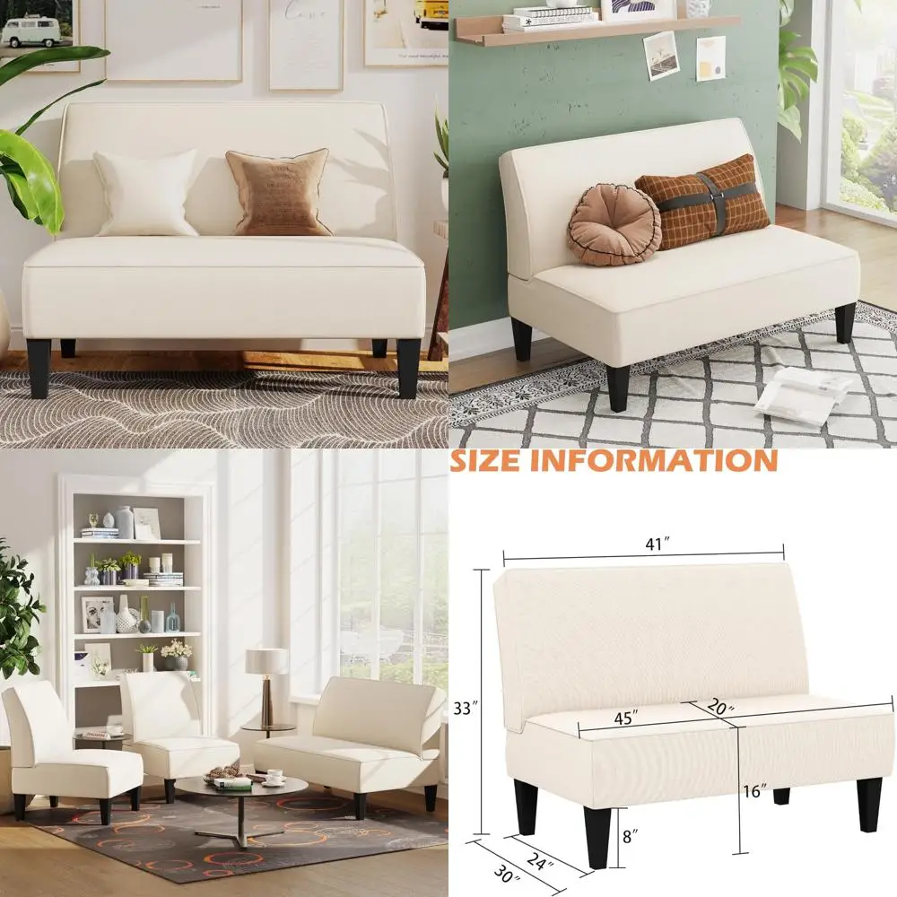 

Compact Loveseat Mini Sofa Upholstered Accent Bench for Living Room, Bedroom, or Office