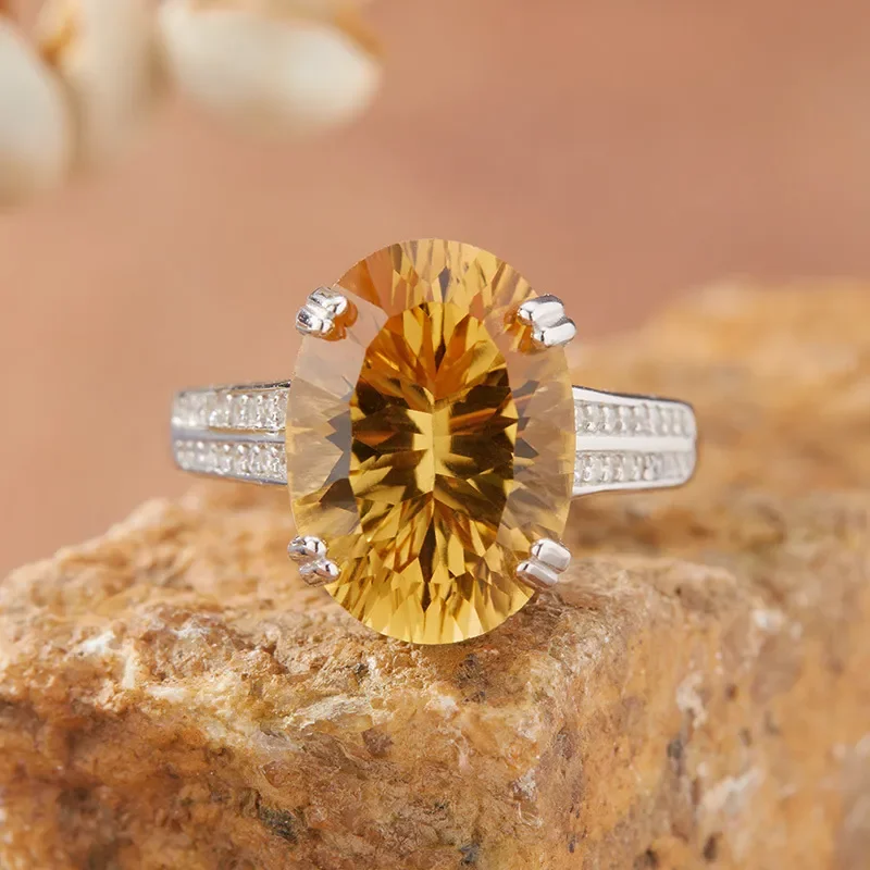 Color Treasure Jewelry Natural Citrine Amethyst Topaz Ring Women's Millennium Cut S925 Sterling Silver Live Popular