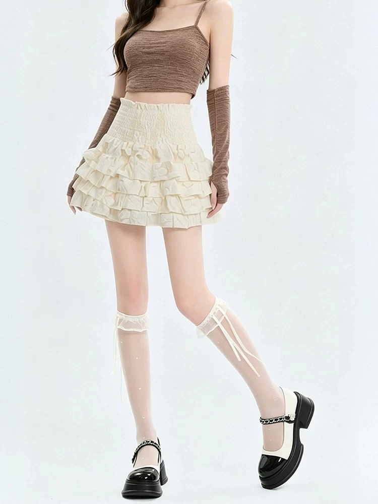 Women's High Waist Ruffle Mini Skirt Tiered Balloon Skirt Elastic Waistband Built-in Lining Balletcore Y2K Summer